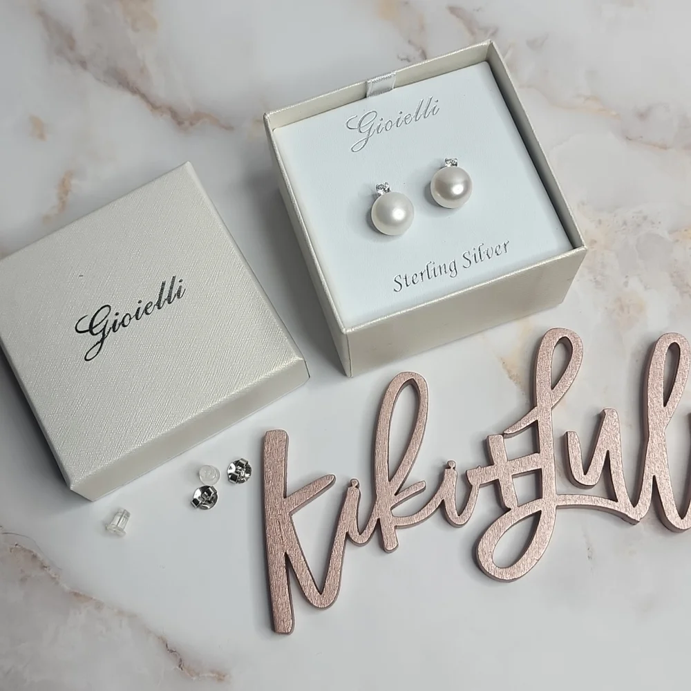 Pearl earrings sterling silver diamond accent